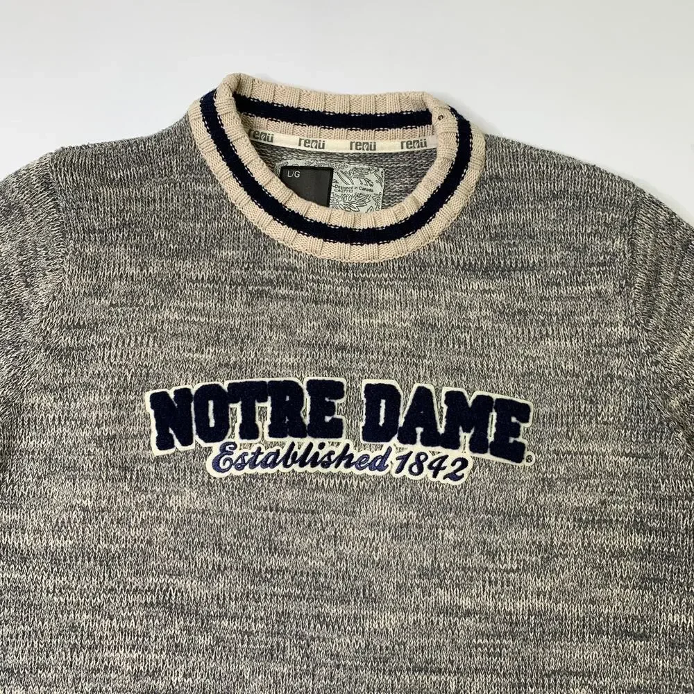 Notre Dame‎ Fighting Irish Sweater Mens L Large Textured Knit Cotton Renu Bruzer